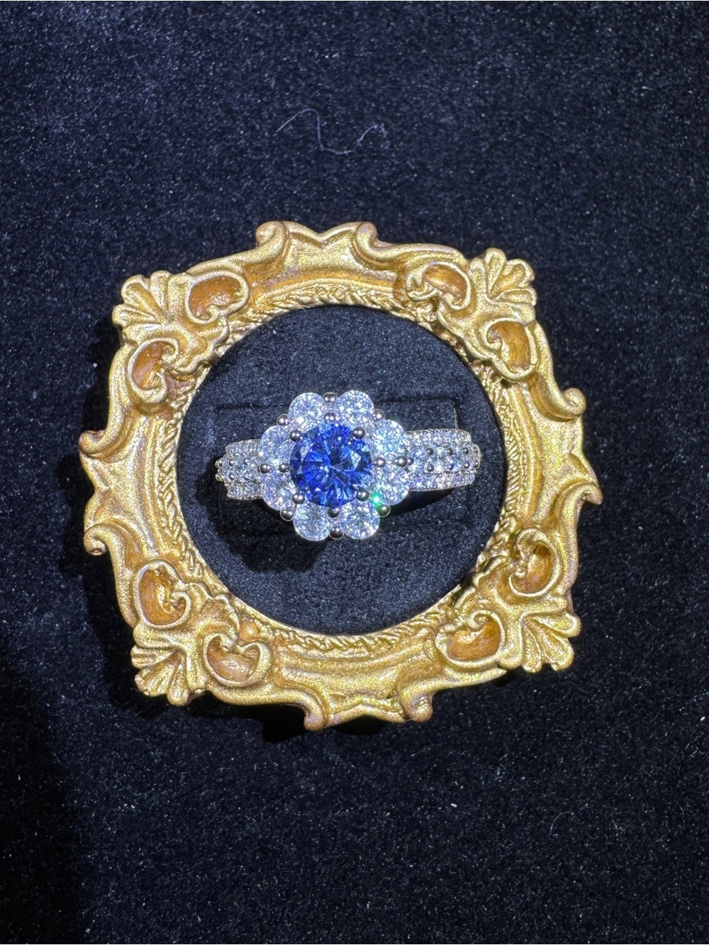 Blue Halo Flower Cluster Ring - Women's Jewelry